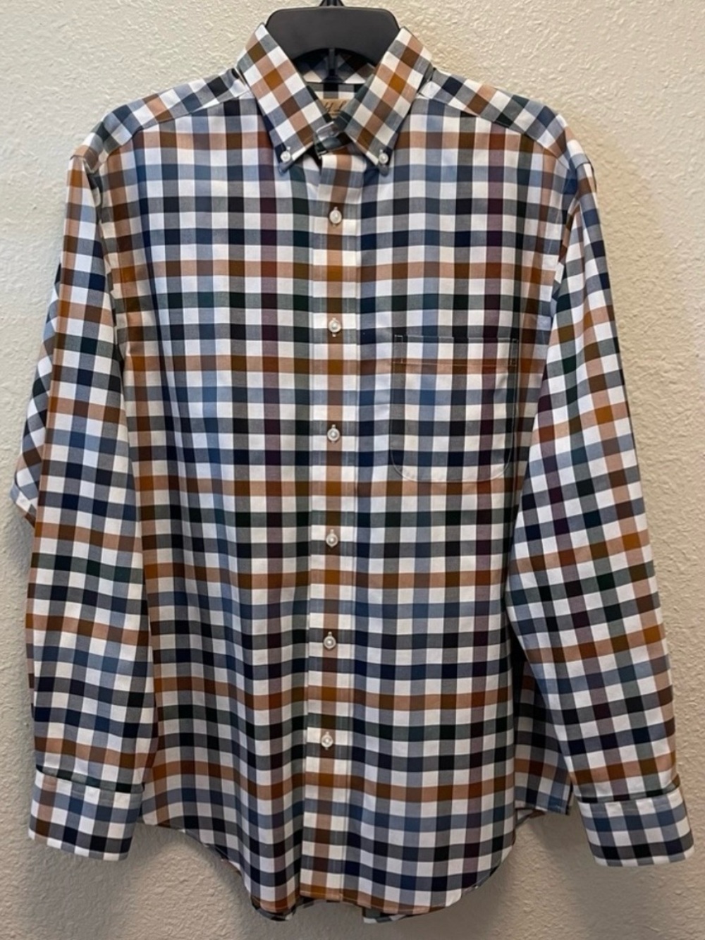Roundtree & Yorke Gold Label Navy Gingham Non Iron Perfect Performance Shirt M